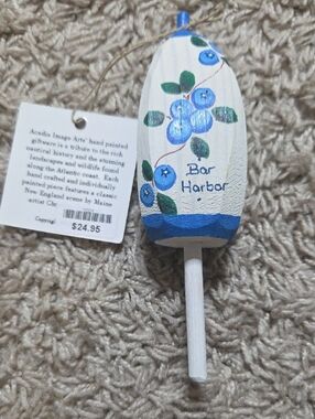 NWT Hand-Painted Bar Harbor Nautical Buoy Ornament In Maine - Blue Floral